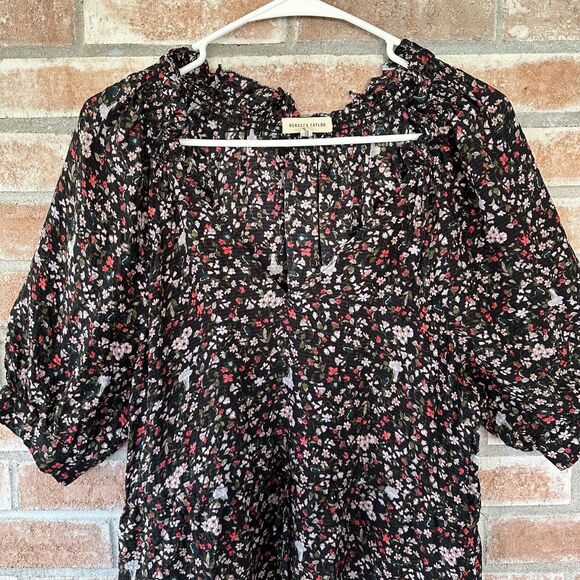 Rebecca Taylor 100% Silk Floral Dress Size 4 - Picture 4 of 11
